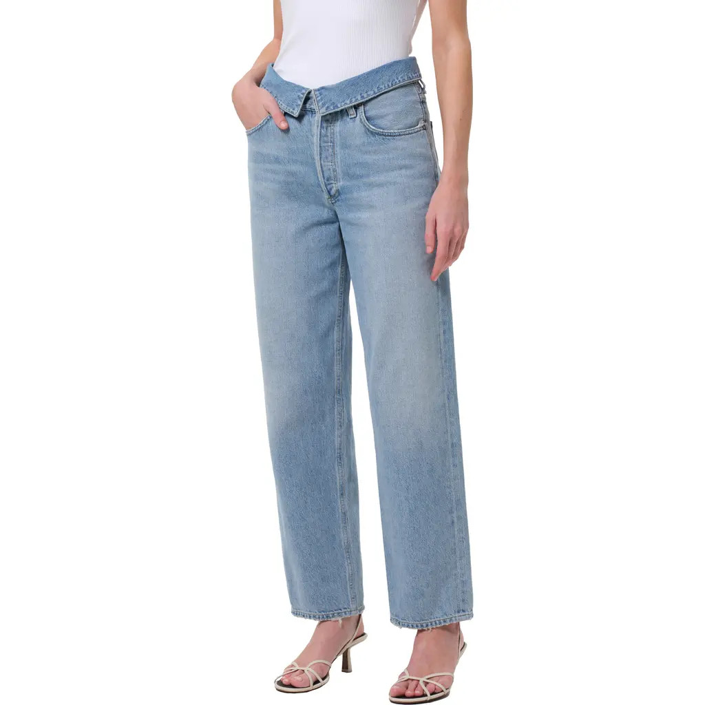 AGOLDE Echo Foldover Waist Tapered Straight Leg Jeans in Syllable at Nordstrom Rack, Size 28 | Nordstrom Rack