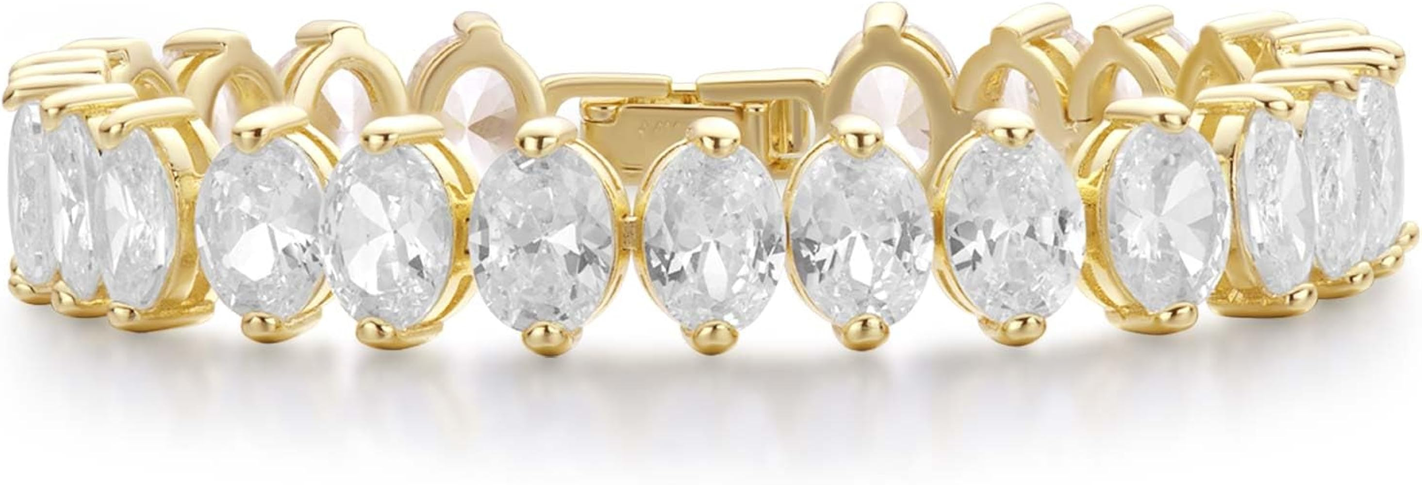 14K Gold Filled Tennis Bracelet for Women- Classic Gold Bracelet for Women, Oval Stone Cut Bracel... | Amazon (US)