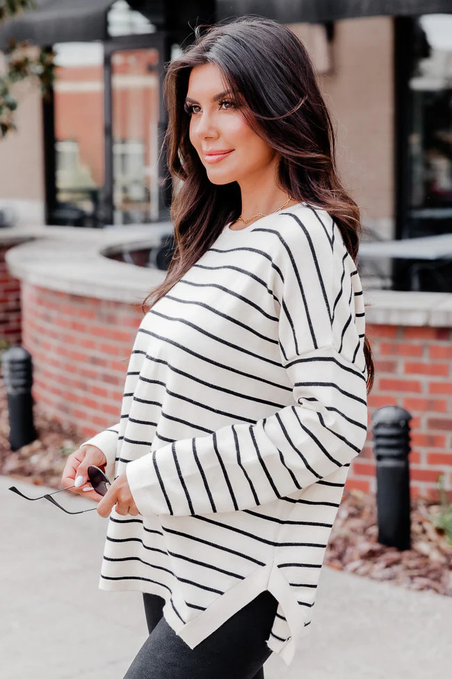 Starting Memories Beige And Black Striped Sweater DOORBUSTER | Pink Lily