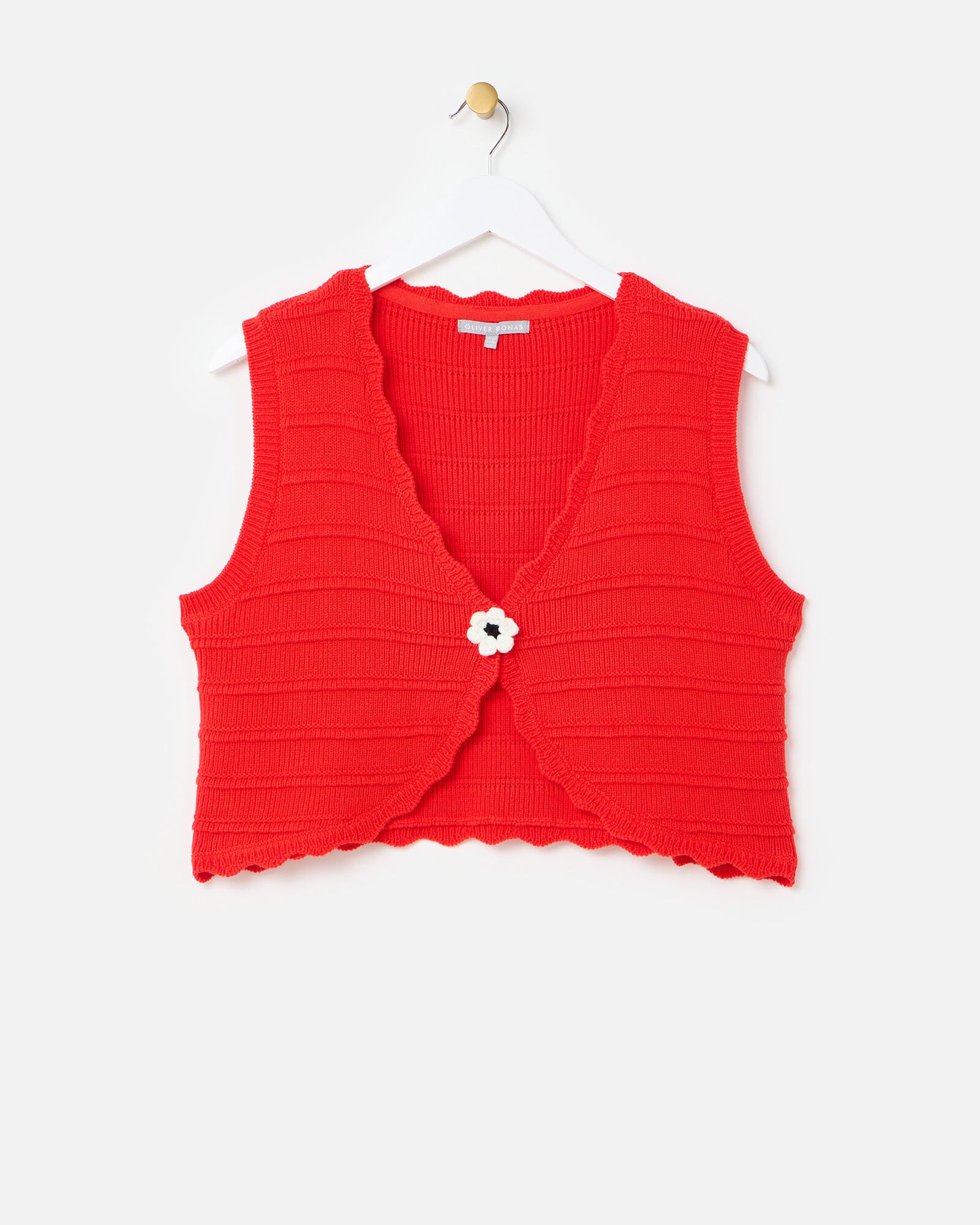 Red Textured Scalloped Knitted Waistcoat | Oliver Bonas | Oliver Bonas (Global)