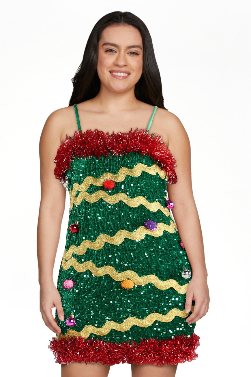 No Boundaries Christmas Tree Mini Dress, Women’s - Walmart.com | Walmart (US)