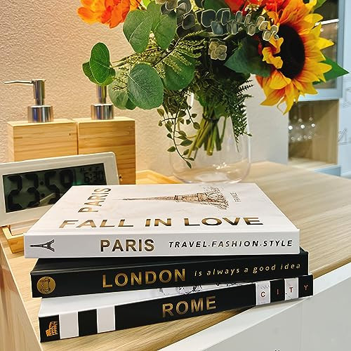YVPSI 3 Pieces Fashion Decorative Book，Hardcover Modern Decorative Books Stacked Decorations Decor Books for Home Decor Bookshelf Coffee Table Display Shelves Living Room(Rome/Paris/London) | Amazon (US)