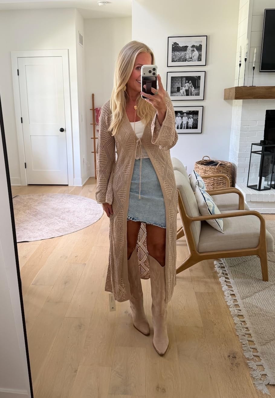 I'm wearing a medium in the stretchy denim skirt and a medium in tie front cardigan. Shop the look from Amazon!

#LTKootd #LTKOver40 #LTKmomlife