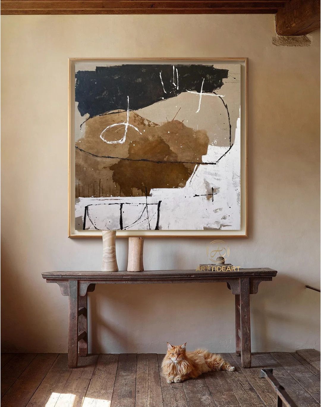 Brown Minimal Art Brown Beige Abstract Minimal Art Black and White Minimal Painting Living Room W... | Etsy (US)