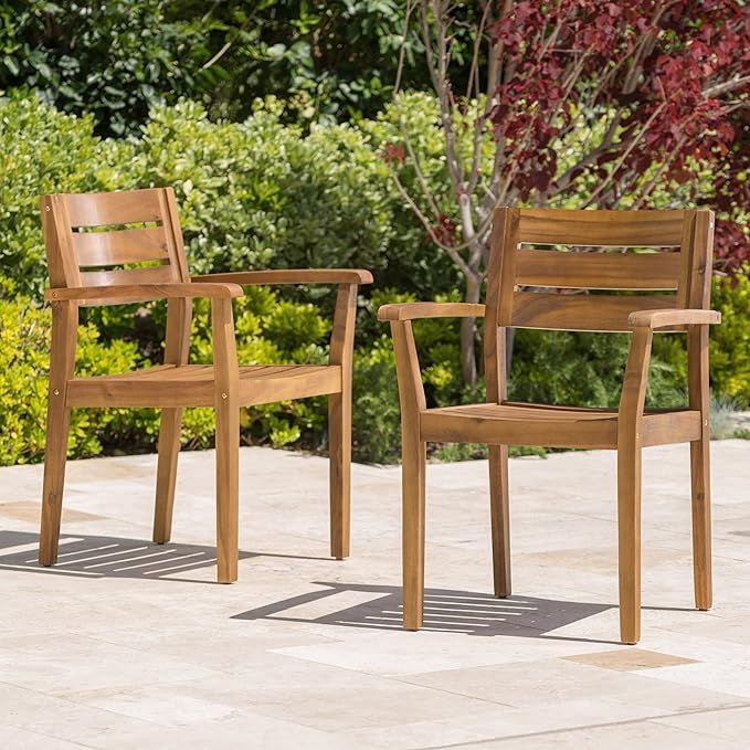 Christopher Knight Home Stamford Outdoor Acacia Wood Dining Chairs, 2-Pcs Set, Teak Finish | Amazon (US)