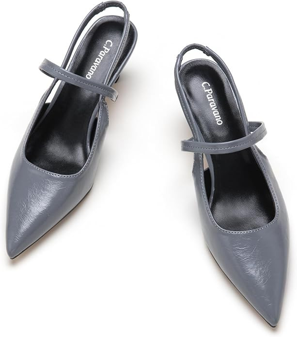 C.Paravano Women's Slingback Flats | Pointed Toe Flats Sandals | Leather Kitten Heels | Closed He... | Amazon (US)
