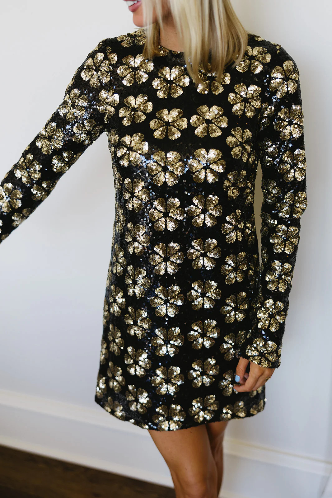 Maddison Mini Dress - Flower Pop Gold Sequins | Triple Threads