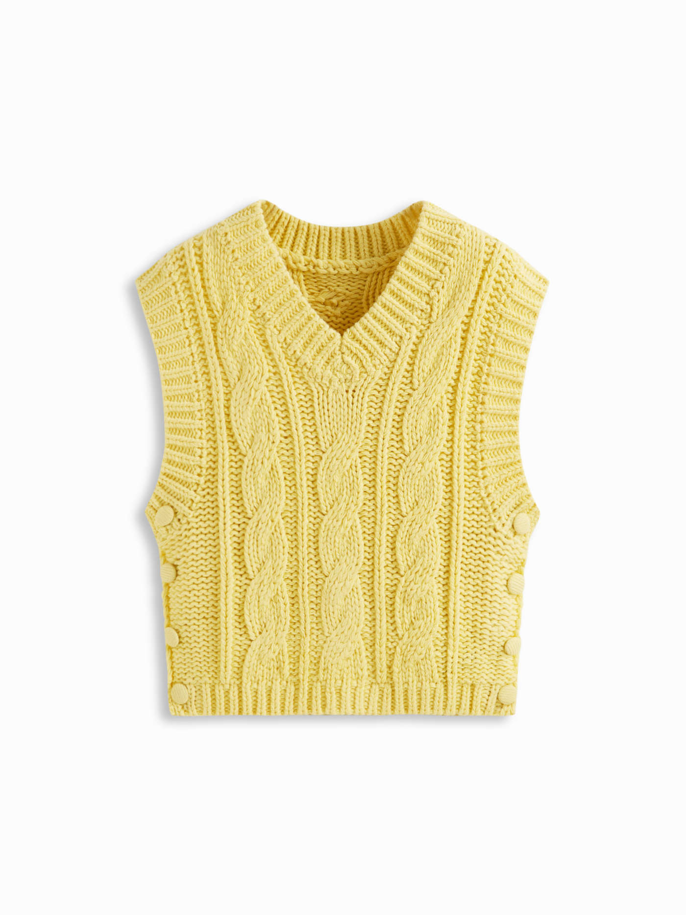 Cable Knit V-neck Side Button Vest | Cider
