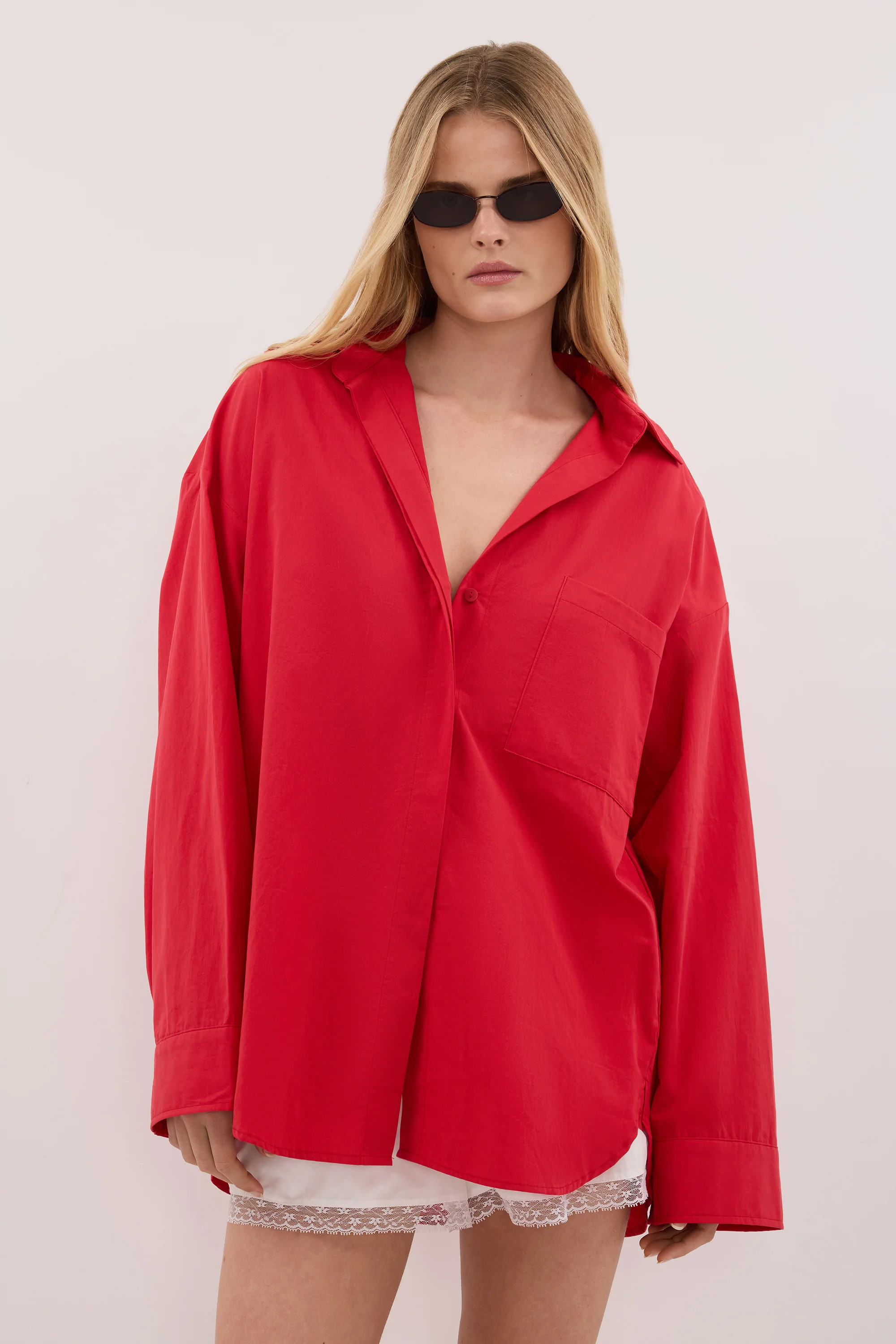 INA RED LIGHTWEIGHT POPLIN SHIRT | DISSH