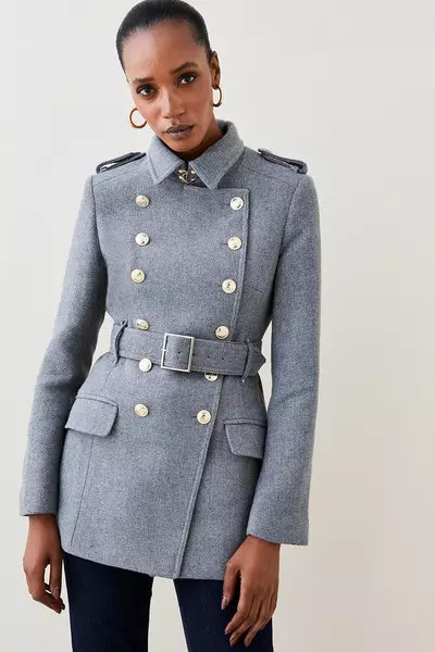 Italian Wool Mix Short Military Coat | Debenhams UK