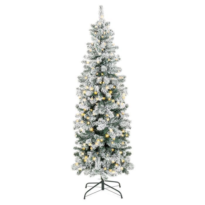 Best Choice Products Pre-Lit Artificial Snow Flocked Pencil Christmas Tree Holiday Decoration | Target