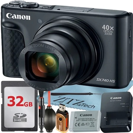 Canon PowerShot SX740 HS Digital Camera (Black) with 40x Optical Zoom Lens + 32GB Memory Card + Cleaning Pen + ZeeTech Starter Bundle (International Version) | Walmart (US)
