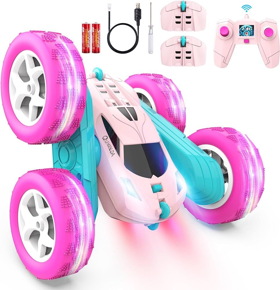 QUNREDA RC Cars, Pink Remote Control Car for Girls, 2.4 GHZ Double Sided RC Stunt Car 360° Rotat... | Amazon (US)