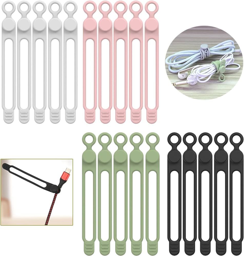 [20Park]UMUST Silicone Cable Ties,Reusable Cable Management Organizer,Cable Straps,Cord Ties,Mult... | Amazon (US)