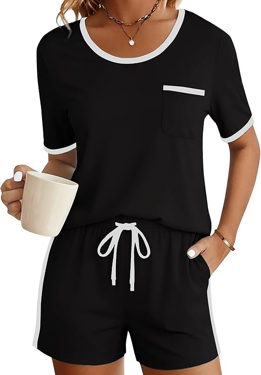 PATPAT Pajama Set for Women Viscose from Bamboo 2 Piece Soft Lounge Set Short Sleeve Tops and Sho... | Amazon (US)