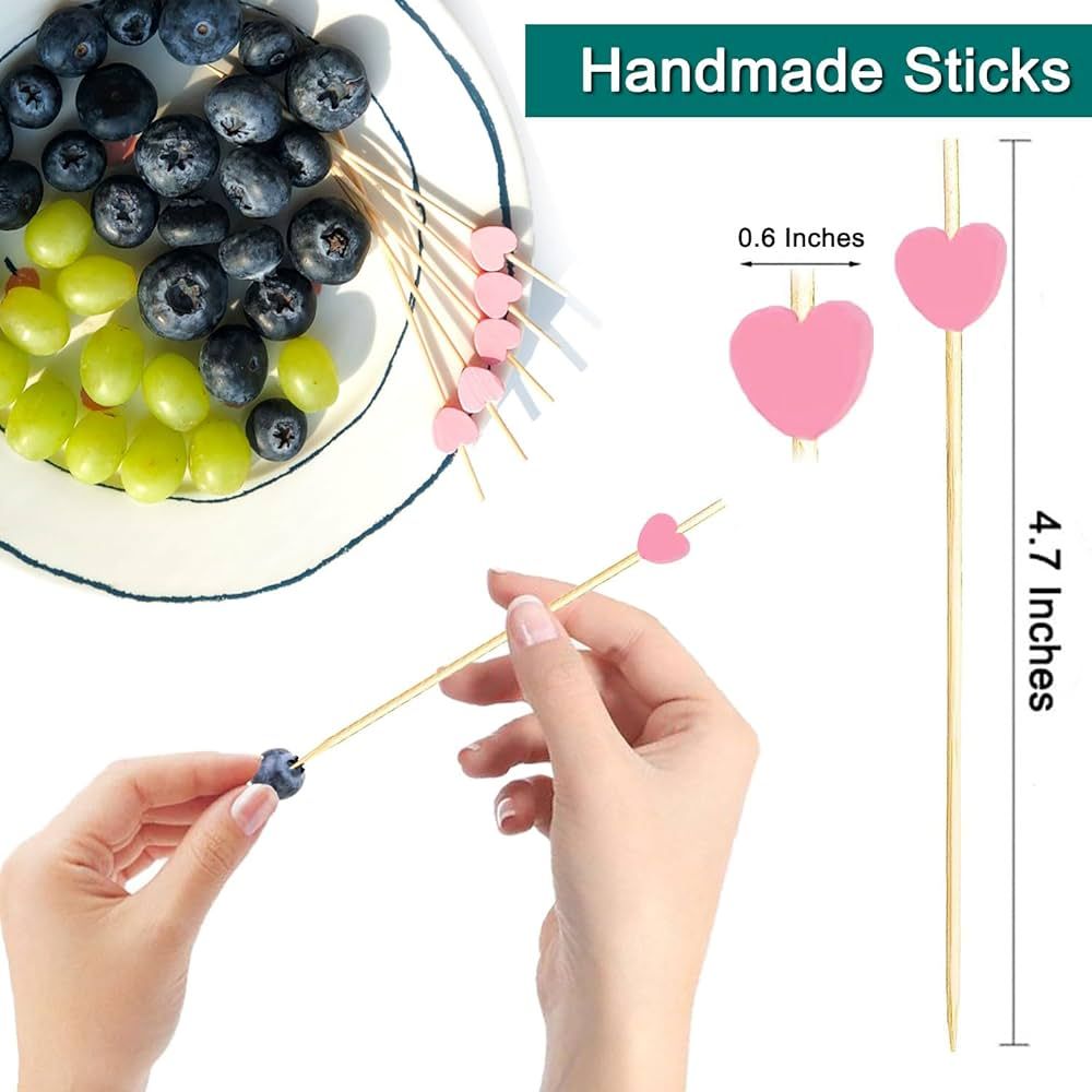 Cocktail Picks, 4.7 Inch Pink Heart Toothpicks for Appetizers,100 PCS Bamboo Cocktail Sticks Skew... | Amazon (US)