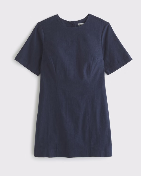 Women's Short-Sleeve Linen-Blend Button Mini Dress | Women's Dresses & Jumpsuits | Abercrombie.co... | Abercrombie & Fitch (US)