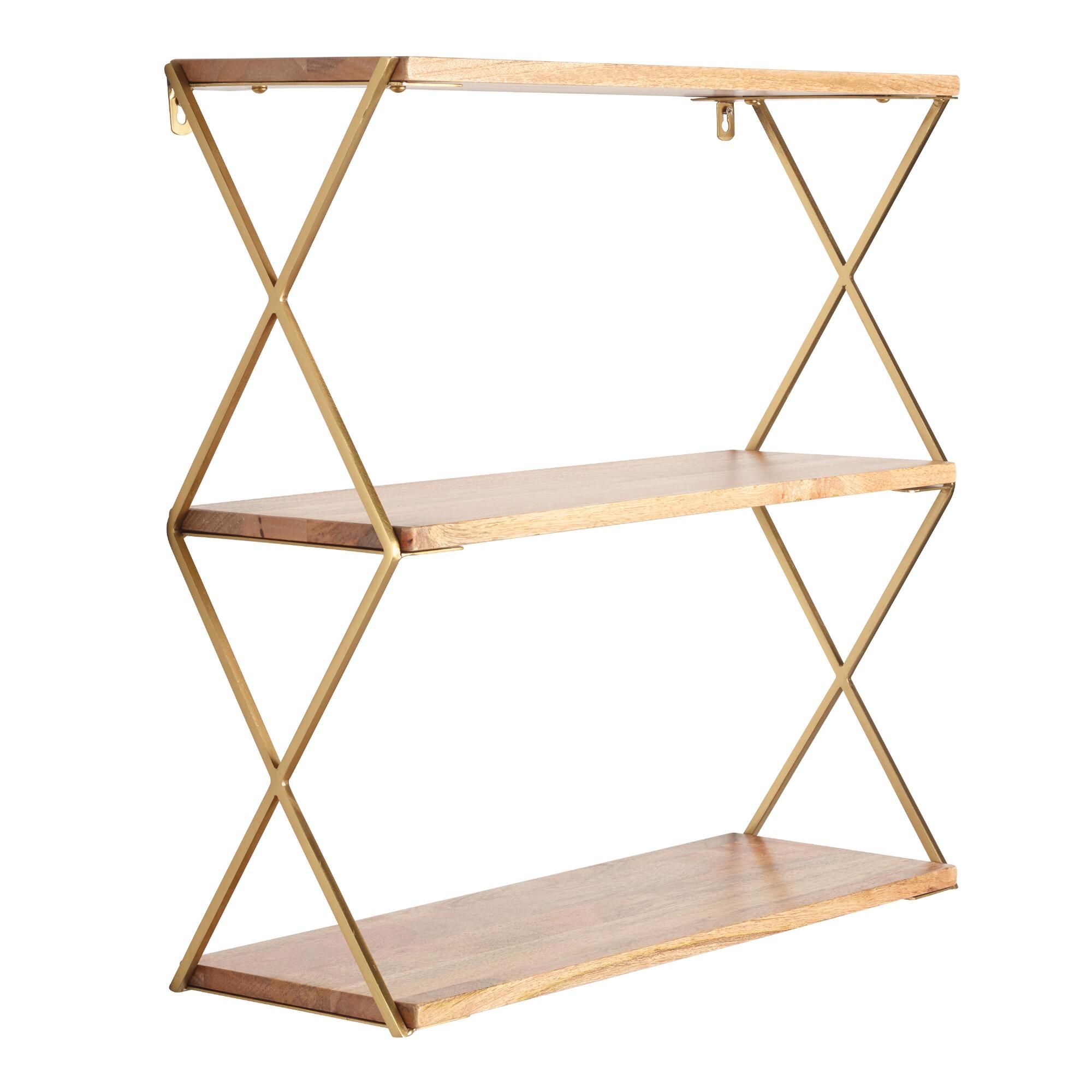 Natural Wood and Gold 3 Tier Wall Shelf by World Market | World Market