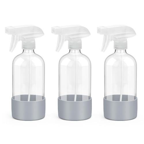 Rionisor Glass Spray Bottles with Silicone Sleeve Protection, Empty 16 oz Refillable Containers, Reusable Spray Bottles with Adjustable Nozzle for Hair, Cleaning Solutions, 3 Pack Grey | Amazon (US)