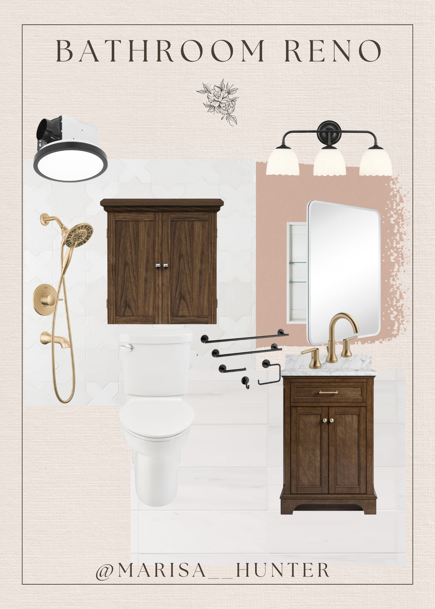 Bathroom renovation 

Home Reno small bathroom home
Makeover vanity light mirror medicine cabinet exhaust fan champagne bronze faucet toilet 

#LTKHome