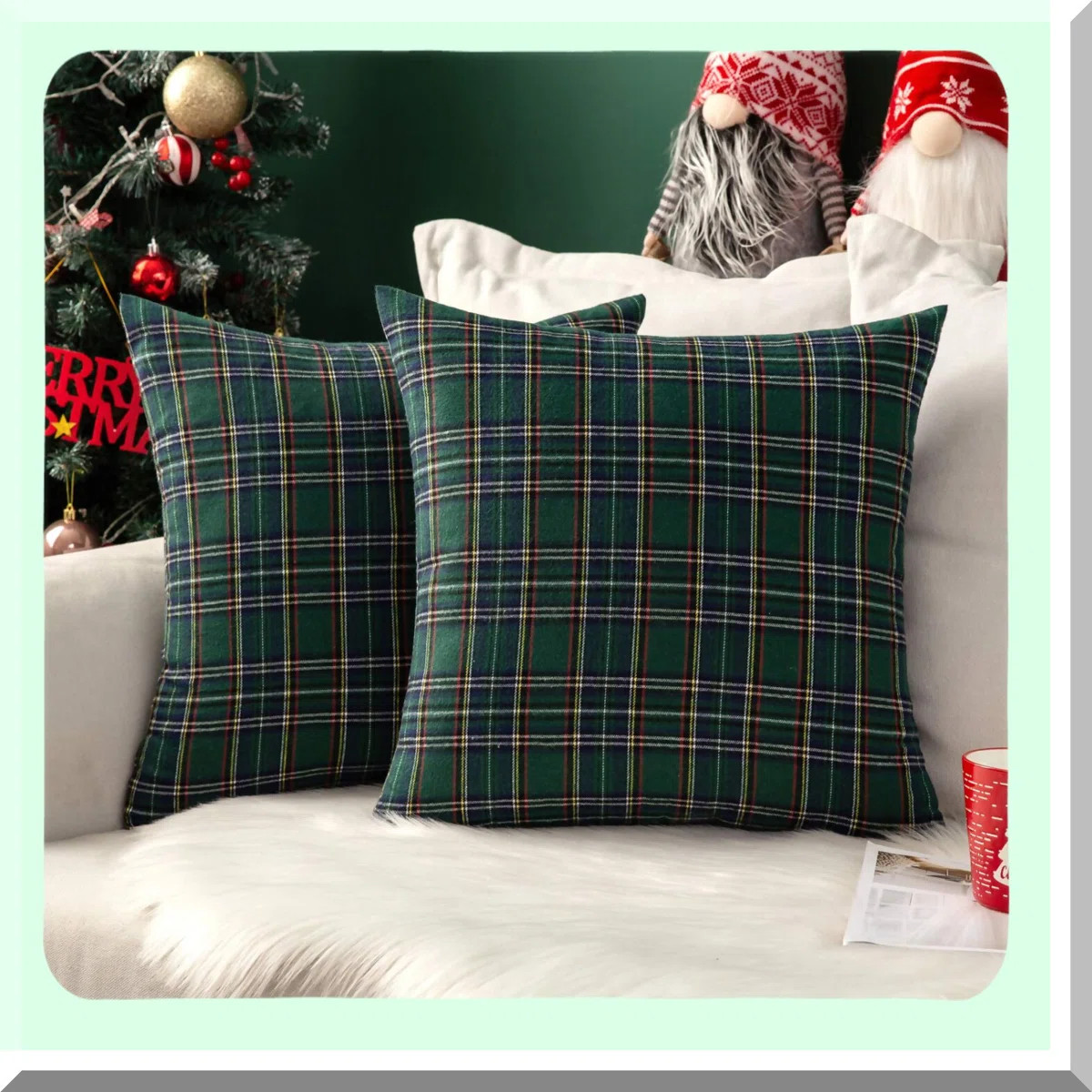 Scottish Plaid Farmhouse Throw Pillow Covers - Set of 2 Decorative Cushion Cases for Sofa Couch, ... | Wayfair North America