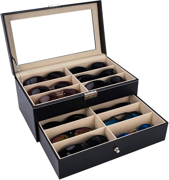 AUTOARK Leather 12 Piece Eyeglasses Storage and Sunglass Glasses Display Drawer Lockable Case Org... | Amazon (CA)