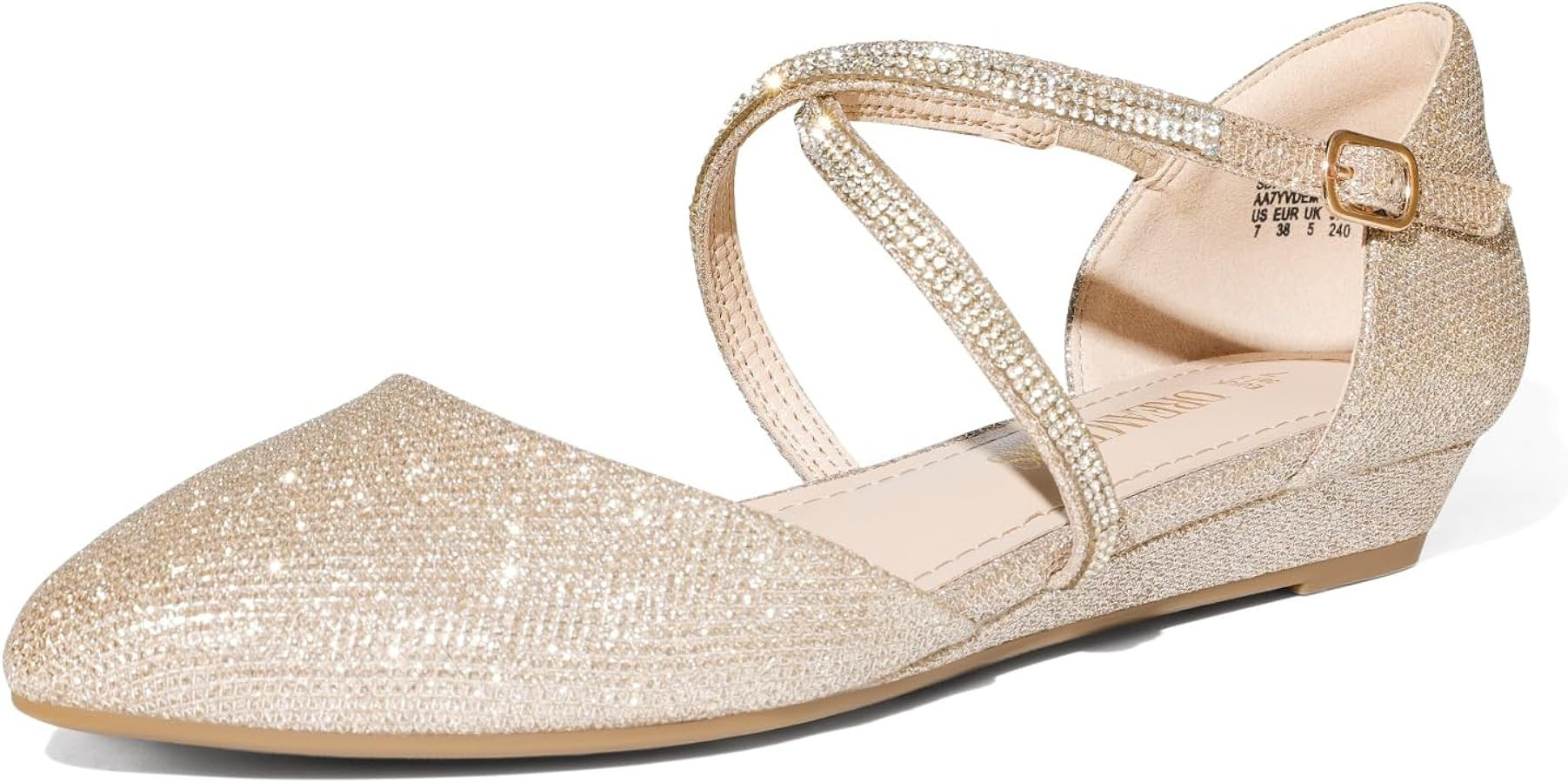 DREAM PAIRS Pointed Toe Low Wedge Heeled Ankle Strap Flats Shoes for Women Dressy Comfortable, Ca... | Amazon (US)