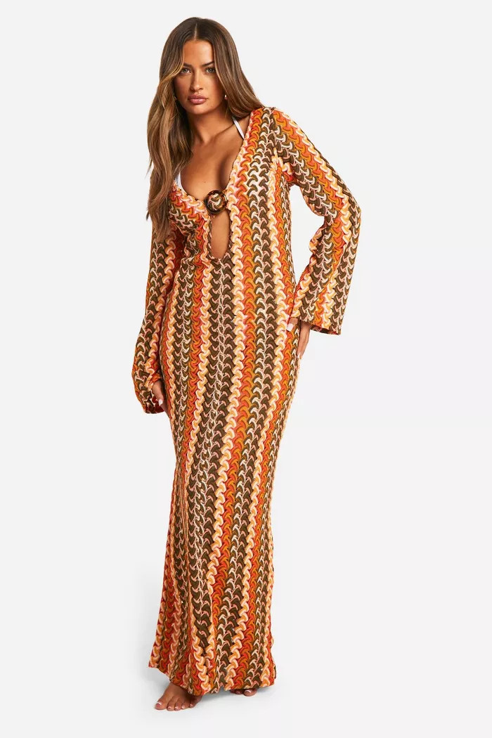 Stripe Knit O-ring Beach Maxi Dress | Boohoo.com (UK & IE)