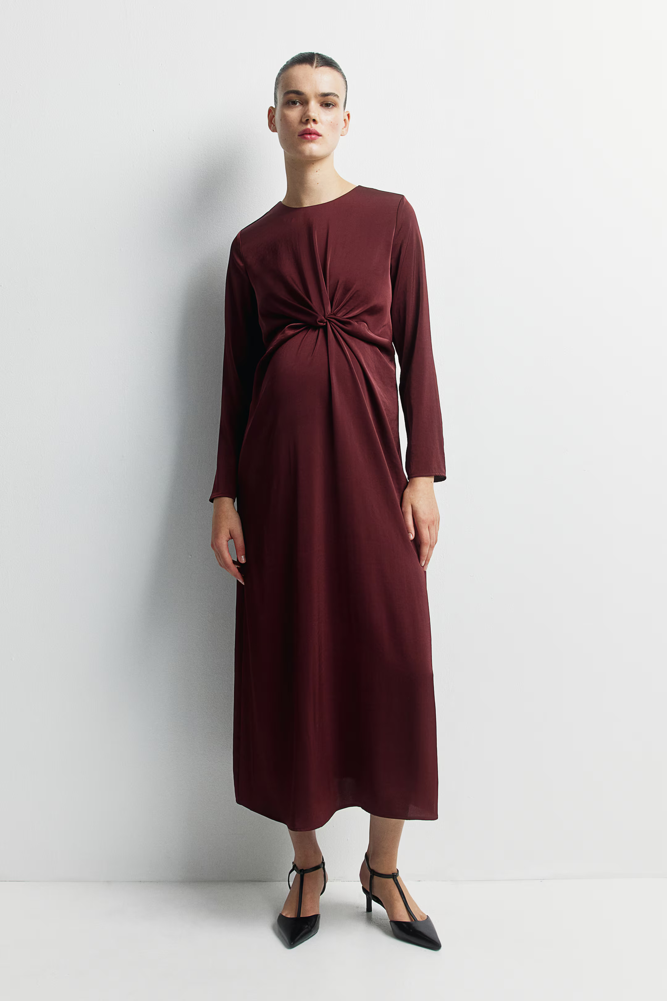 MAMA Draped Knot-Detail Satin Dress | H&M (US + CA)