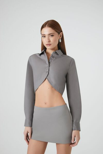 Poplin Notched-Hem Cropped Shirt | Forever 21