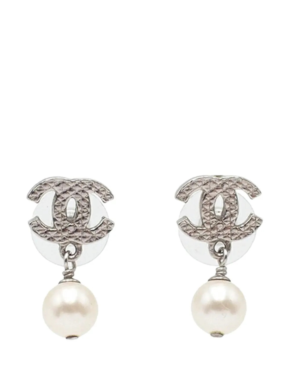 2012 CC Silver Plated Faux Pearl Drop Push Back Earrings costume earrings | Farfetch Global