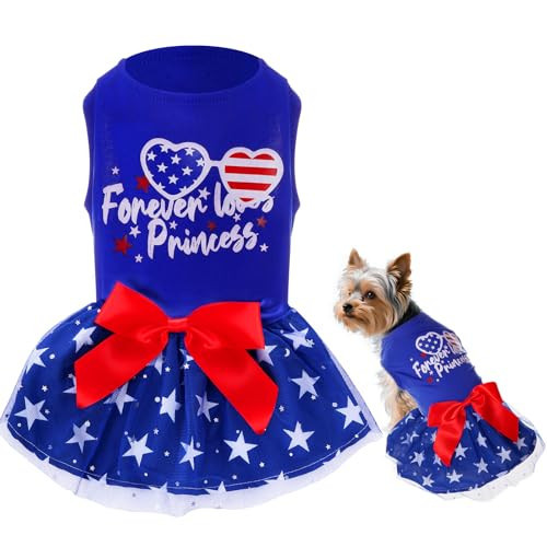 4th of July Dog Outfit Pet Puppy Printed Dresses with Sparkly Stars Summer Princess Skirt for Independence Day Party Small Medium Dog Outfit | Amazon (US)