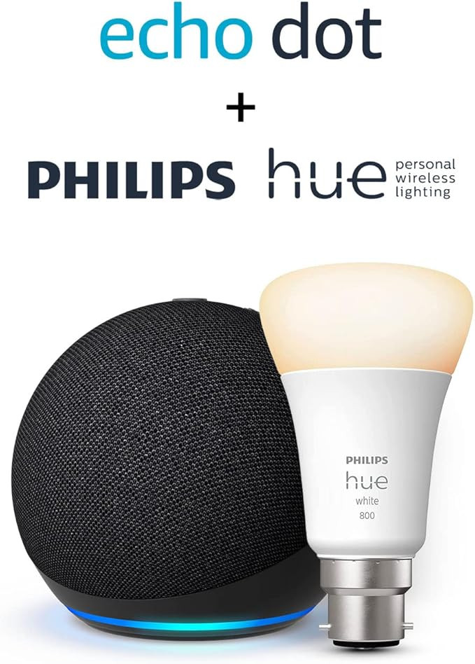 Echo Dot (5th generation) | Charcoal + Philips Hue White Smart Light Bulb LED (B22), Works with A... | Amazon (UK)