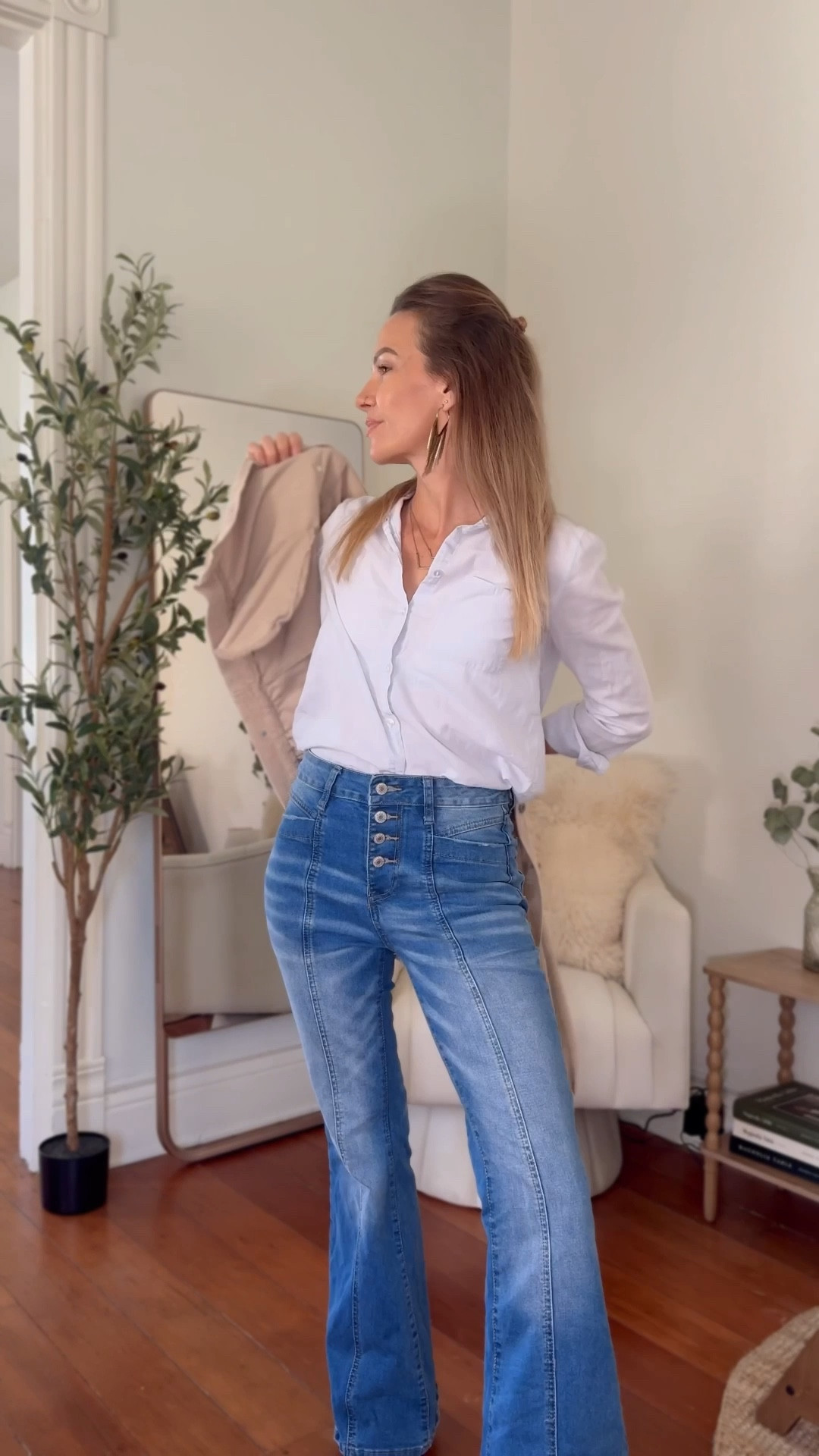 Flared jeans never felt so good! Can't believe these are an Amazon find! Really love the way they fit and so fun to style! I'm also obsessed with these Toms platform shoes! They're incredibly comfortable and have that perfect heel to elevate (punny!) any pair of pants! 
🤍 follow for more everyday style inspo

#LTKStyleTip #LTKShoeCrush #LTKFindsUnder100