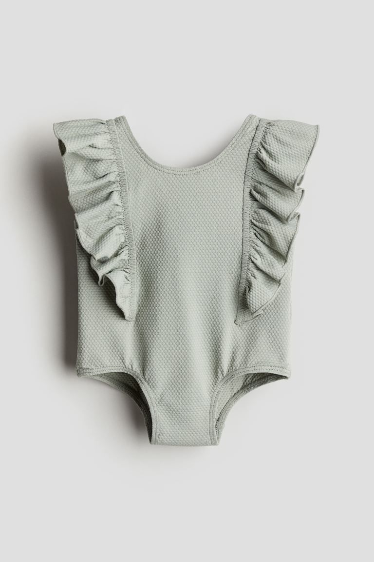 Flounce-trimmed Swimsuit - Round Neck - Sleeveless - Light dusty green - Kids | H&M US | H&M (US + CA)