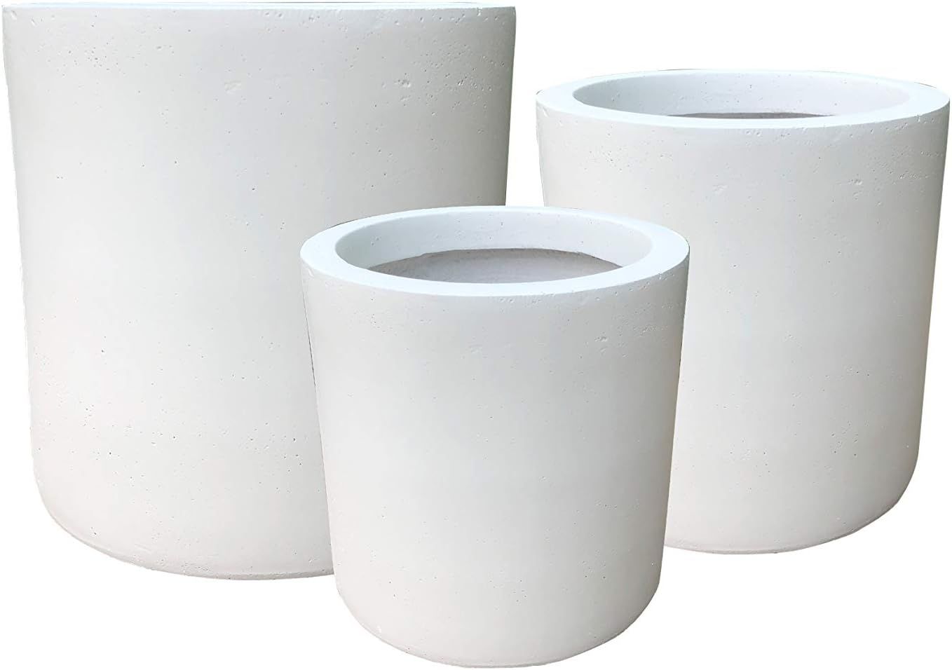 Kante 9.8",12.6",15.7" DiaConcrete Outdoor Modern Cylindrical Planters Set of 3, Pure White | Amazon (US)