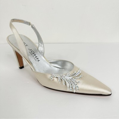 St. John Size 6 Vintage Satin Off White Slingback Crystal Wedding Bridal Heels  | eBay | eBay US