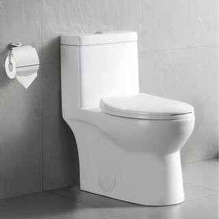 Ally 1-Piece 1.1/1.6 GPF Dual-Flush Elongated Toilet in Glossy White with Comfort Seat Height (Se... | The Home Depot