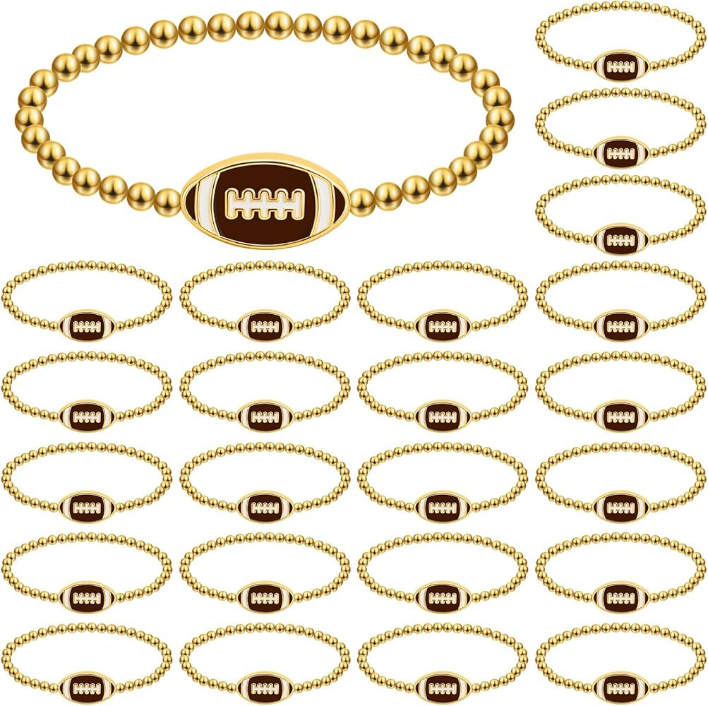 Tondiamo 24 Pcs Cheer Bracelets Gifts Bulk Beaded Stretch Bracelets Charm Gifts Sport Jewelry Par... | Amazon (US)