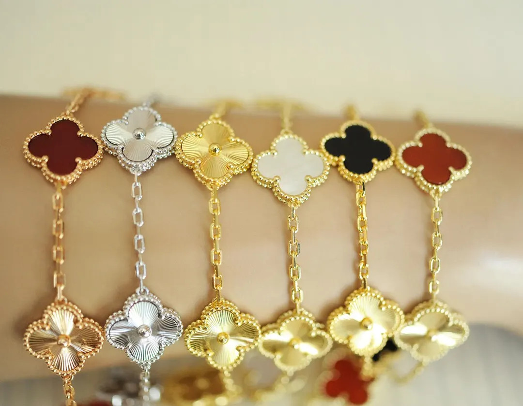 Guilloche 5 clover bracelet, Gold Four leaf clover 18k gold plated silver, 15mm Five clover brace... | Etsy (US)