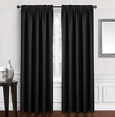 Dreaming Casa Solid Blackout Curtain for Bedroom 96 Inches Long Draperies Window Treatment Black ... | Amazon (US)