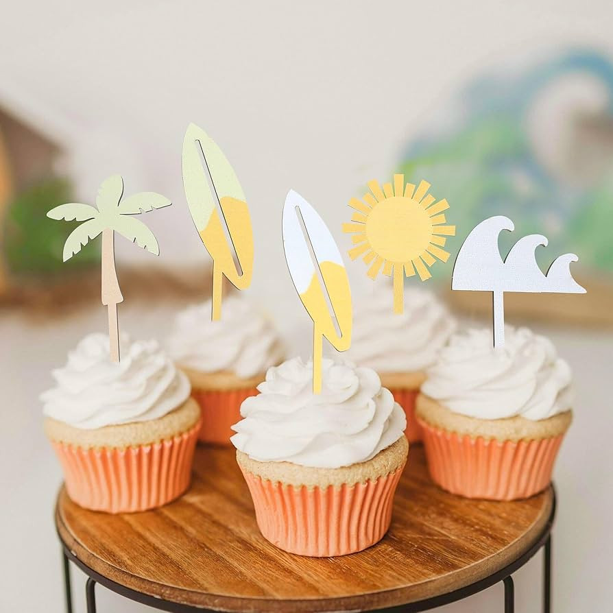 The Big One Birthday Cupcake Toppers - Surfing Theme Cupcake Toppers，Beach Themed Party Cupcake... | Amazon (US)