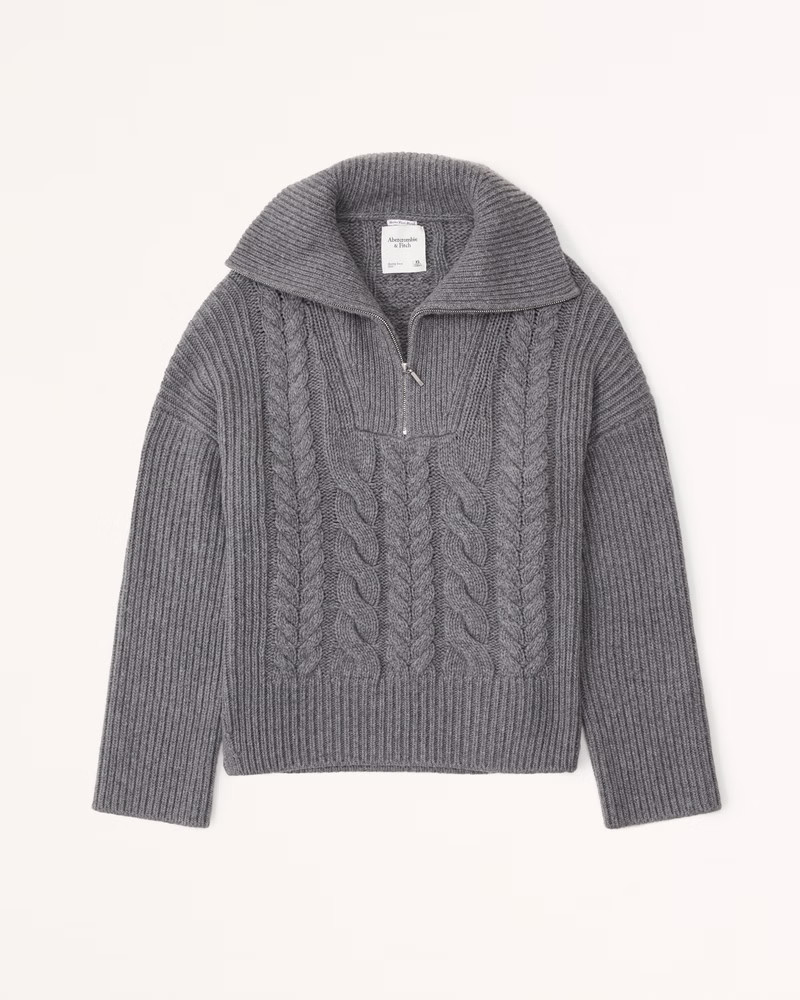 Merino Wool-Blend Cable Half-Zip | Abercrombie & Fitch (US)