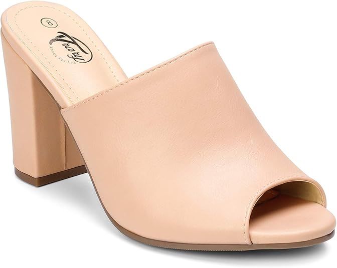 Trary Women's Chunky High Heel Mules Peep Toe Slide Sandals | Amazon (US)
