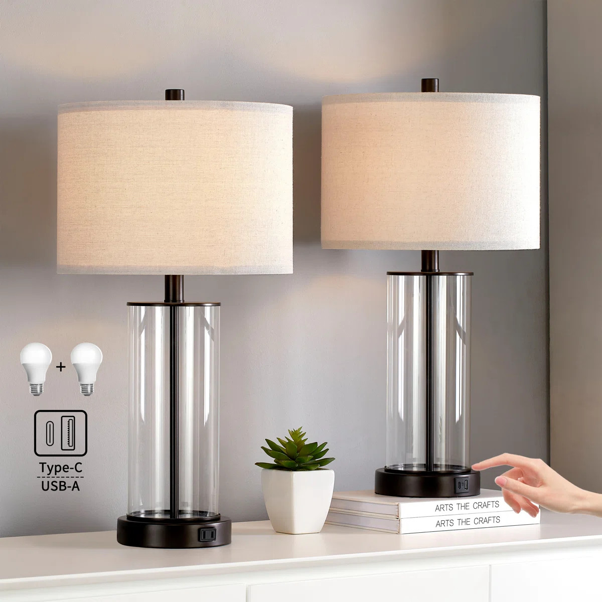 Quinita 23.25" H Glass Table Lamp (Set of 2) | Wayfair North America