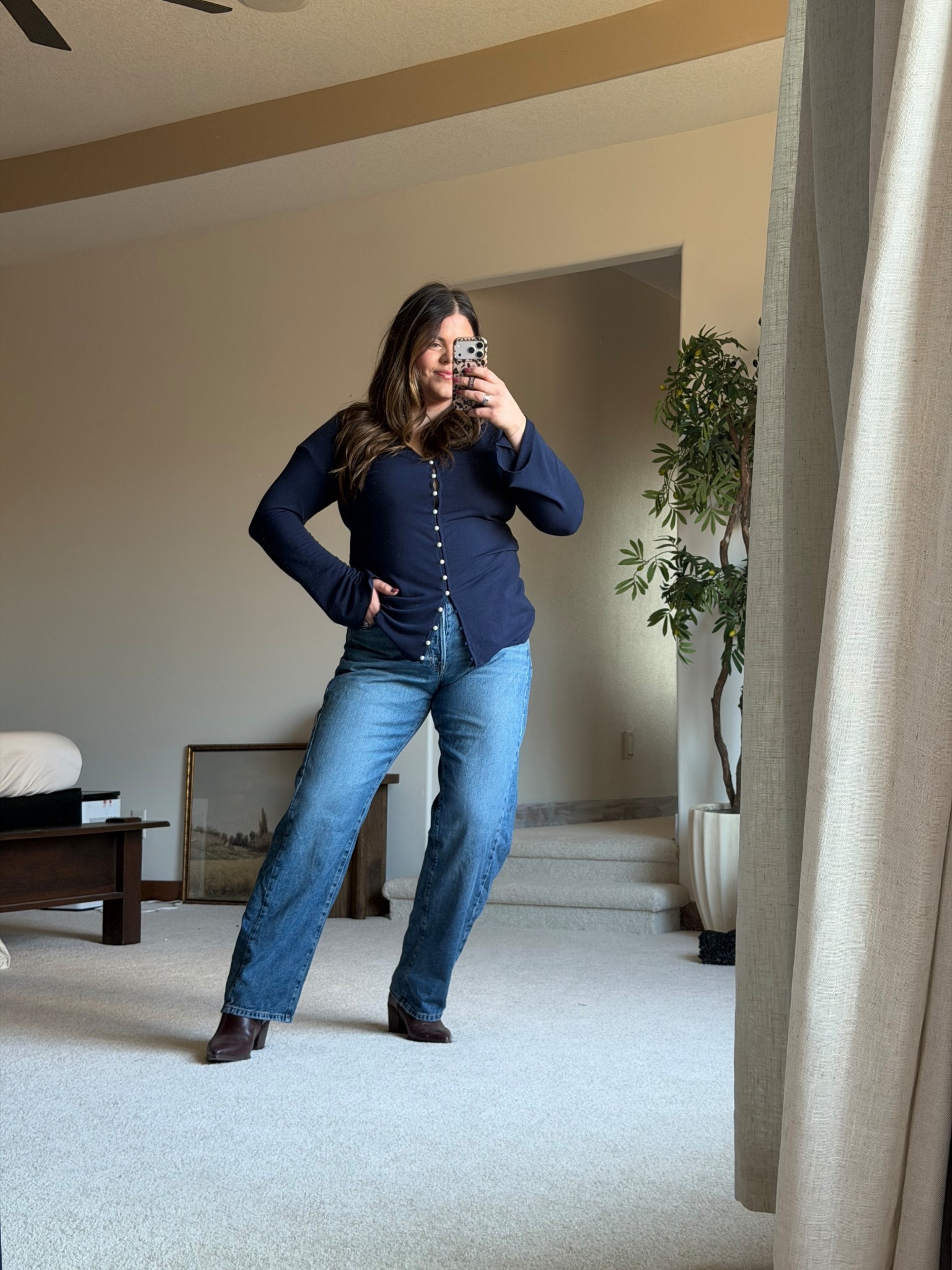 My girls and I were chatting on Instagram stories yesterday about loving the idea of baggy or wide leg jeans but not loving the proportions they give our body some of my favorites, in fact they’re the first jeans I bought postpartum
  

They give such good tummy shaping and contouring structure also a little shaping on the booty. 

Headed out for a lunch date with Nick today.

Midsize outfit mom outfit date night postpartum size 14

#LTKFindsUnder100 #LTKPlusSize #LTKMidsize