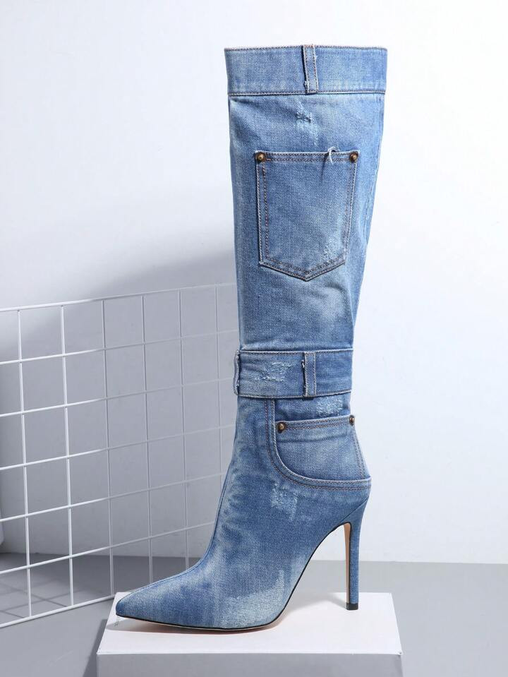 Faux Leather Pointed Toe Stiletto Boots | SHEIN