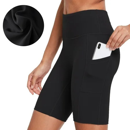 BALEAF Women's 8" Active Bike Shorts High Waist with Pockets Black Size XS | Walmart (US)