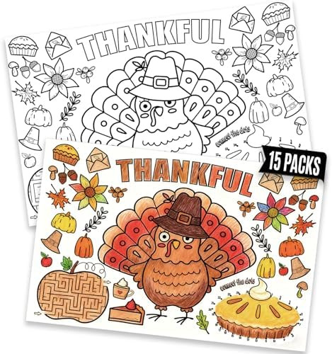 Thanksgiving Crafts for Kids 15Packs 17X11Inches Coloring Placemats with Thankful - Fall Art Acti... | Amazon (US)