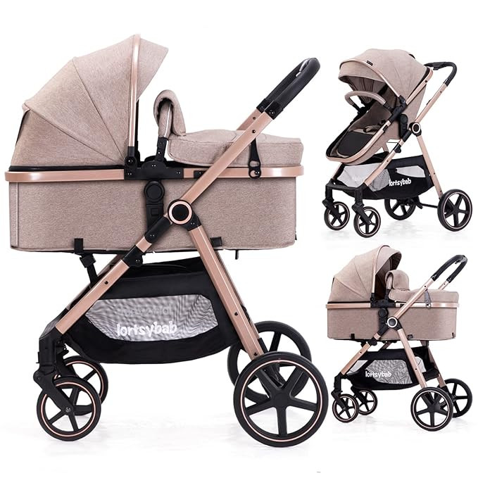 2-in-1 Baby Stroller with Bassinet Mode - Folding Infant Newborn Pram Stroller with Reversible Se... | Amazon (US)